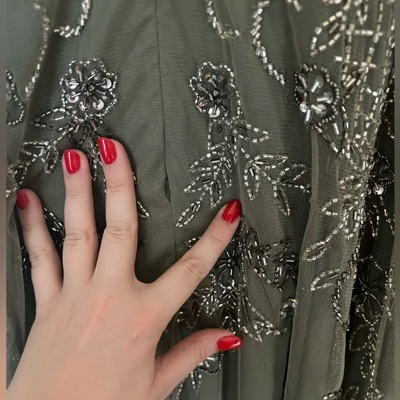 Olive Green beaded prom dress/wedding guest dress - Picture 8 of 14